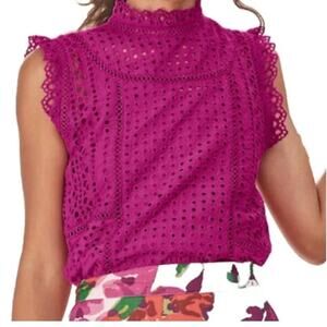 Sundance Catalog Lyra Eyelet Pink Fuchsia Blouse Top 100% Cotton Size Small NWT